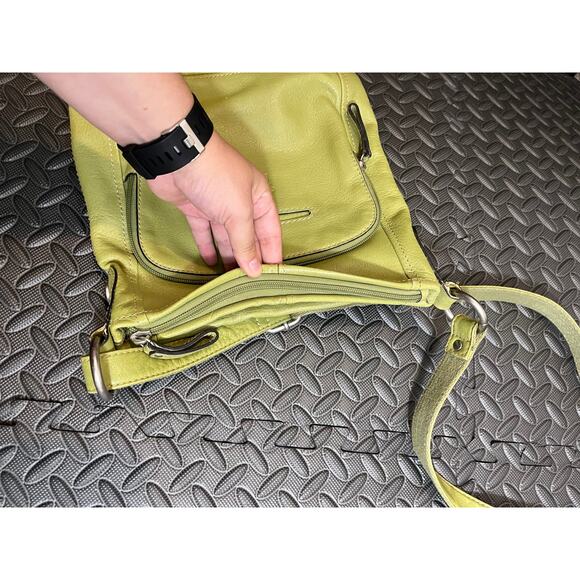y2k Fossil Lime Green Leather Shoulder Crossbody Bag Womens Purse - Picture 5 of 10